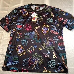 Good Vibes Neon Tropical Vacation Beach Party T Shirt with AOP NWT 3XL